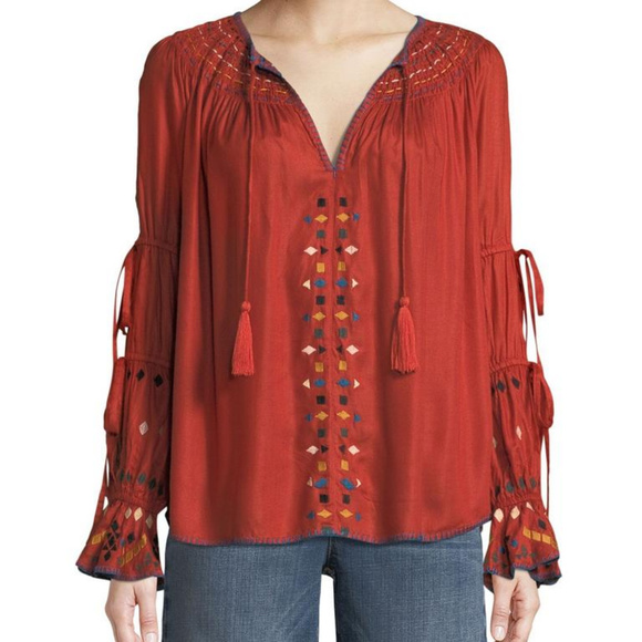 Red Carter Tops - Red Carter Embroidered Ladder Blouse NWOT $198